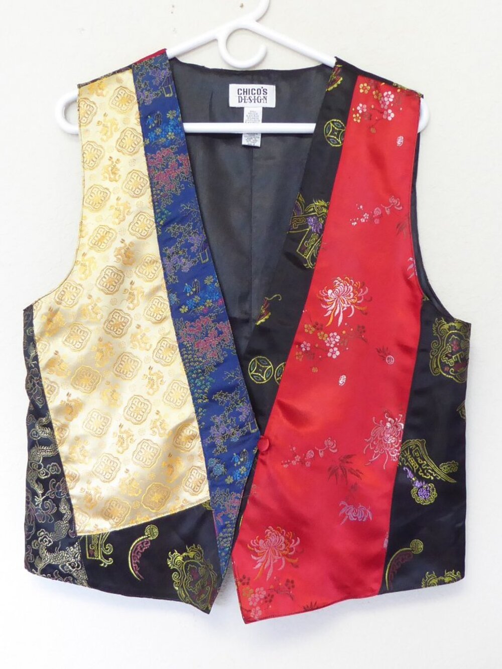 1990s Vintage Chico's design satin asian chinese brocade patchwork vest size L